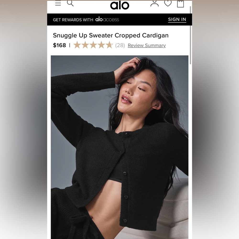 ALO Yoga Black Snuggle Up Cropped Cardigan